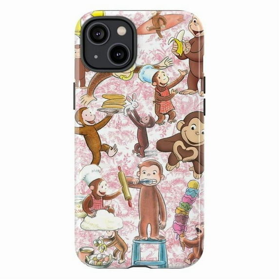 Colorful Curious Monkey Pattern Phone Case – Fun Cartoon Dual Layer Phone Cover for iPhone 11 12 13 14 15 16 Pro Max Plus Mini