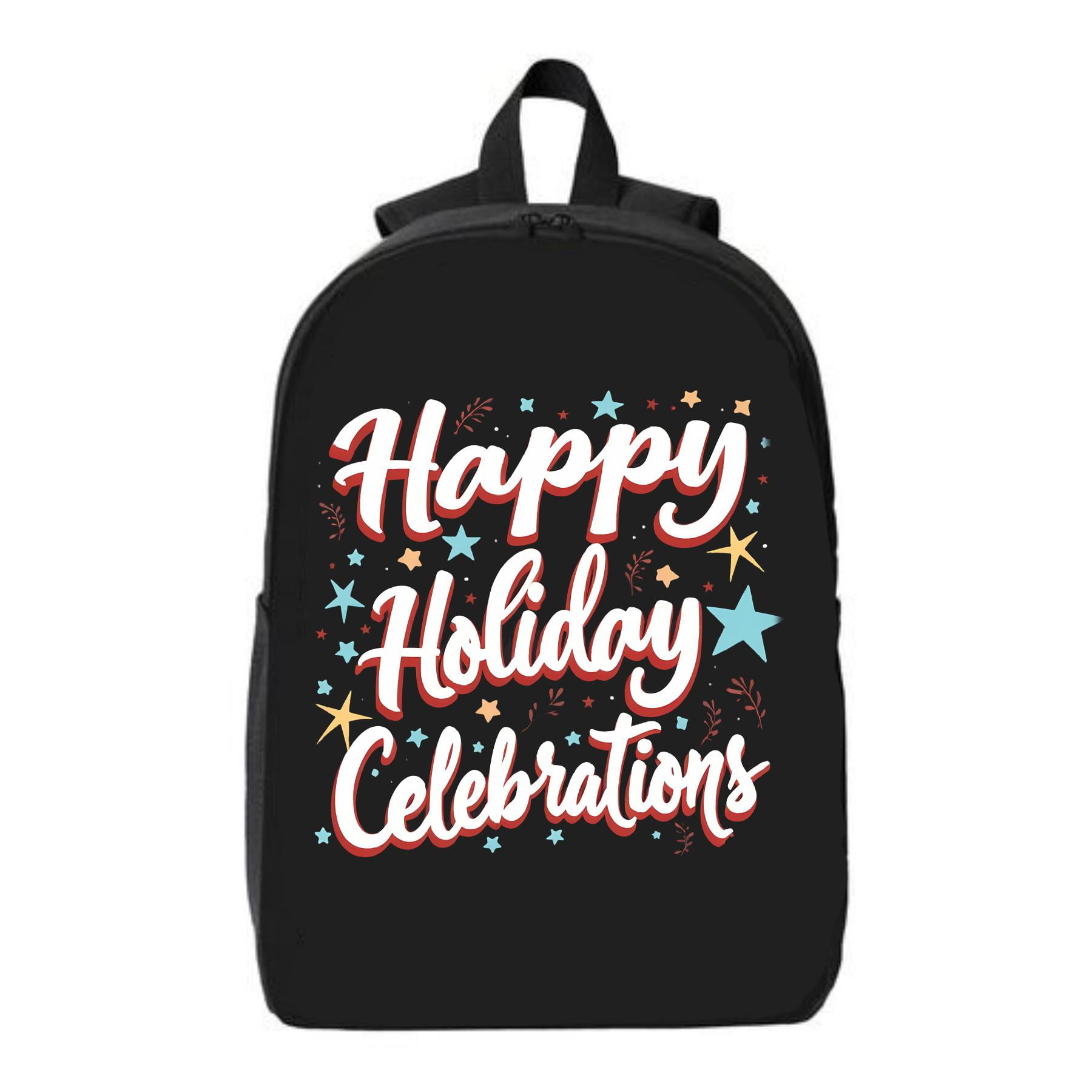 Colorful Cursive ' Happy Holiday Celebrations ' Design Laptop Backpack ...