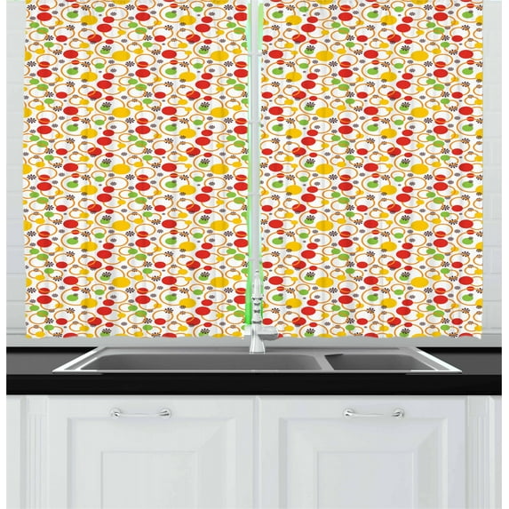 Colorful Curtains 2 Panels Set, Abstract Circles and Snowflake Pattern with Vibrant Colors Geometric Composition, Window Drapes for Living Room Bedroom, 55W X 39L Inches, Multicolor, by Ambesonne