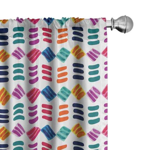 Colorful Curtains 2 Panels Set, Abstract Watercolor Style Pattern with Squares and Lines Tribal Art Inspirations, Window Drapes for Living Room Bedroom, 56"W X 84"L, Multicolor, by Ambesonne