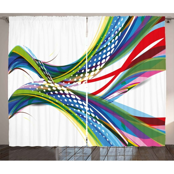 Ambesonne Colorful Curtains 2 Panel Set, Abstract Wave Ombre, 108" x 84", Multicolor