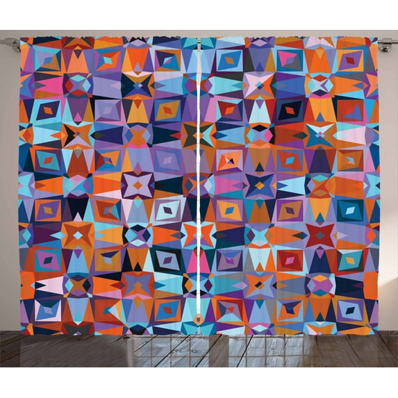 Colorful Curtains 2 Panels Set, African Style Geometrical Tile Design with Graphic Squares and Triangle Shapes, Window Drapes for Living Room Bedroom, 108W X 96L Inches, Multicolor, by Ambesonne
