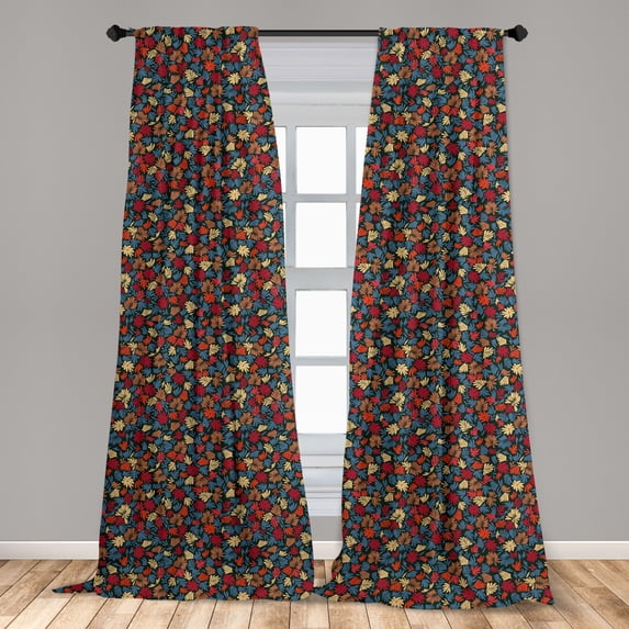 Colorful Curtains 2 Panels Set, Autumn Forest Theme Fallen Fern Leaves in Different Colors Vintage Exotic Nature, Window Drapes for Living Room Bedroom, 56"W X 95"L, Multicolor, by Ambesonne