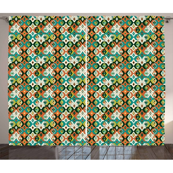 Colorful Curtains 2 Panels Set, Ethnic African Abstract Motifs with Curves Boho Style Timeless Culture Influences, Window Drapes for Living Room Bedroom, 108W X 84L Inches, Multicolor, by Ambesonne