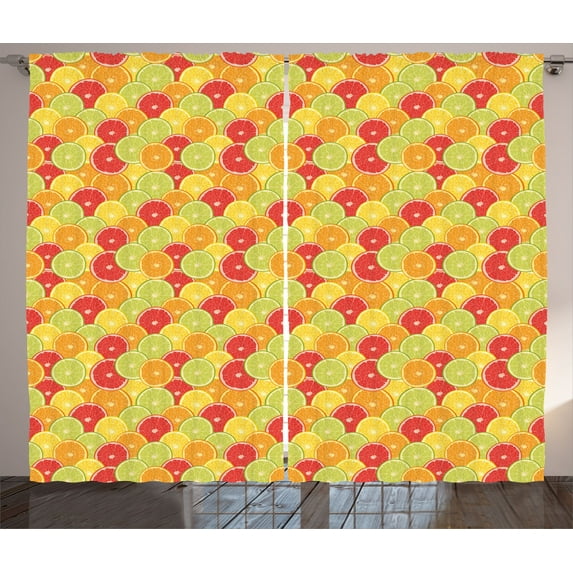 Ambesonne Colorful Curtains 2 Panel Set, Orange Lemon Fruits, 108" x 108", Multicolor