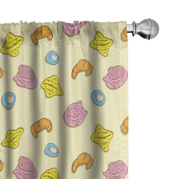 Colorful Curtains 2 Panels Set, Fried Egg Bread Croissant and Coffee in the Morning Healthy Breakfast Food Cartoon, Window Drapes for Living Room Bedroom, 56"W X 95"L, Multicolor, by Ambesonne