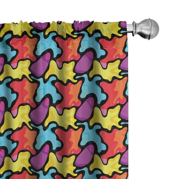 Colorful Curtains 2 Panels Set, Graffiti Composition of Ornate Abstract Shapes Modern Street Art Illustration, Window Drapes for Living Room Bedroom, 56"W X 63"L, Multicolor, by Ambesonne