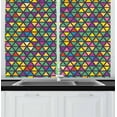 thumbnail image 1 of Colorful Curtains 2 Panels Set, Grid Mosaic Composition with Triangles Abstract Tile Design Retro Style Inspired, Window Drapes for Living Room Bedroom, 55W X 39L Inches, Multicolor, by Ambesonne, 1 of 2
