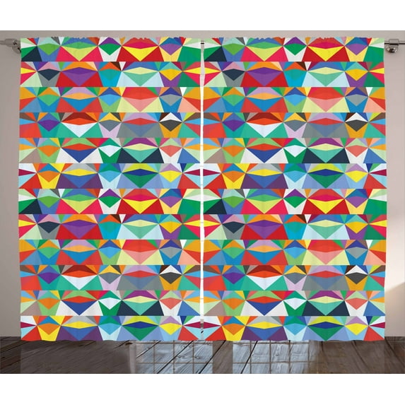 Ambesonne Colorful Curtains 2 Panel Set, Chevron Triangles, 108" x 96", Multicolor