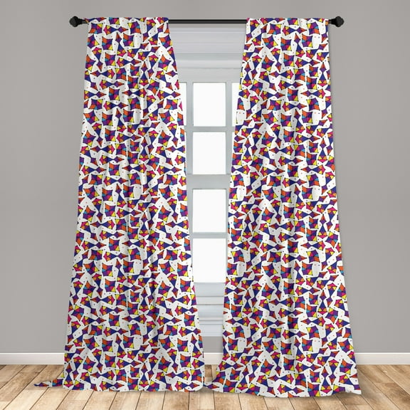 Colorful Curtains 2 Panels Set, Pattern with Random Abstract Combinations of Triangles in Lively Colors and Dots, Window Drapes for Living Room Bedroom, 56"W X 95"L, Multicolor, by Ambesonne