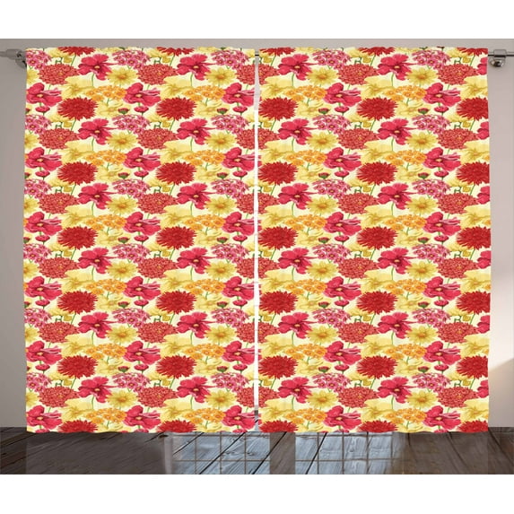 Ambesonne Colorful Curtains 2 Panel Set, Botanical Elements Petal, 108" x 63", Multicolor