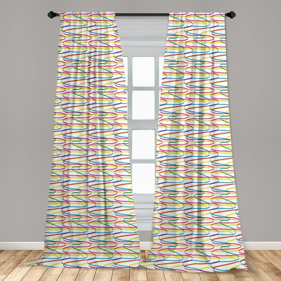 Colorful Curtains 2 Panels Set, Wavy Stripes Design on Curved Ornamental Composition of Lines Vintage Inspirations, Window Drapes for Living Room Bedroom, 56"W X 63"L, Multicolor, by Ambesonne