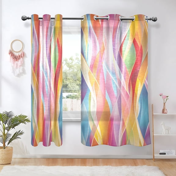 Colorful Curve Blackout Curtains 63 inch Length 2 Panels Window Decoration Curtains for Bedroom Living Room