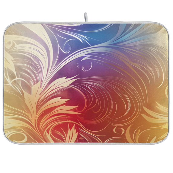 Colorful Curve Flowers Dish Drying Mat Dish Drainer Rack Mats Water Absorbent Non-Slip Easy Clean Heat Resistant for Kitchen Counter