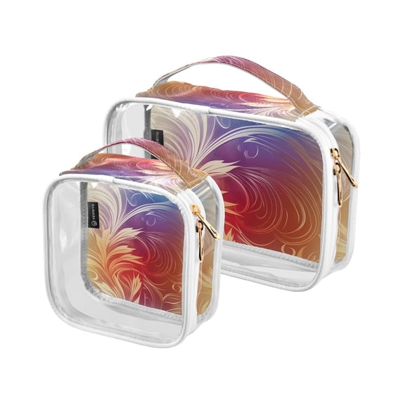 Colorful Curve Flowers Makeup Bags Set Travel Toiletry Bags Portable Cosmetic Bags Organizer Waterproof 2 Packs