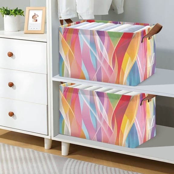 Colorful Curve Foldable Storage Large Fabric Storage Baskets Organizer Storage Bins with Handles for Shelves