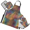 thumbnail image 1 of Colorful Curve Lines 5 Pcs Kitchen Set Heat Resistant Oven Mitts and Non-Slip Pot Holders with Adjustable Cooking Apron, 1 of 6