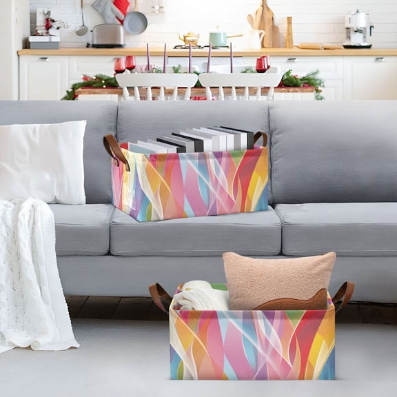 Colorful Curve Storage Bins with Handles Foldable Storage Baskets for Shelves Organizer Cloth Baskets