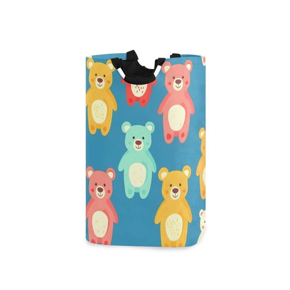 Colorful Cute Bears Laundry Basket with Handles Foldable Laundry Hamper Freestanding Washing Bin 50L
