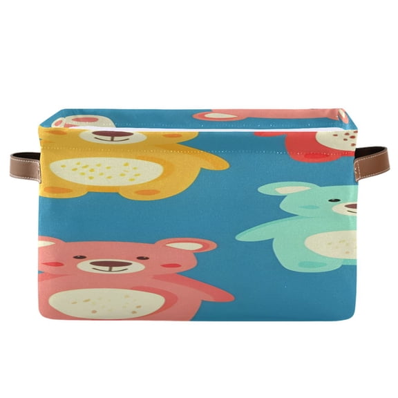 Colorful Cute Bears Square Storage Bins with Handles Collapsible Containing Box 1 Pack