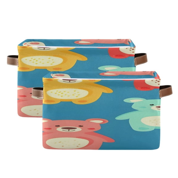 Colorful Cute Bears Square Storage Bins with Handles Collapsible Containing Box 2 Packs