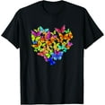 thumbnail image 1 of Colorful Cute Butterfly Heart - Rainbow Butterflies T-ShirtMen and women, Black T-shirt, size: Extra large, 1 of 4