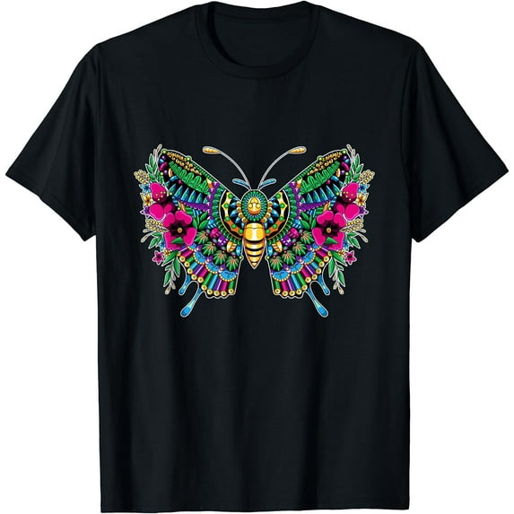 Colorful Cute Butterfly Mandala - Butterflies T-Shirt Black Medium