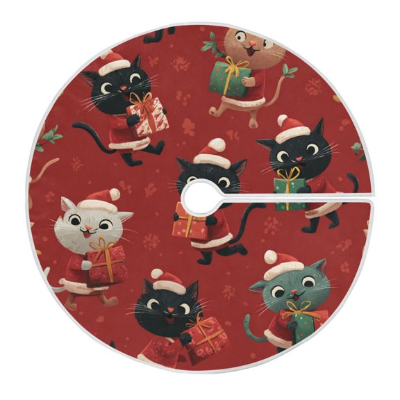 Colorful Cute Cats with Christmas Gifts Christmas Tree Skirt Opening Design Floor Mat Holiday Decor 35 inch