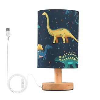 Kigai Dinosaur Rainbow Bedside Table Lamp – 3-Level Touch Dimming, USB-C Port, Linen Shade, LED Bulb Included (14" X 4.8")