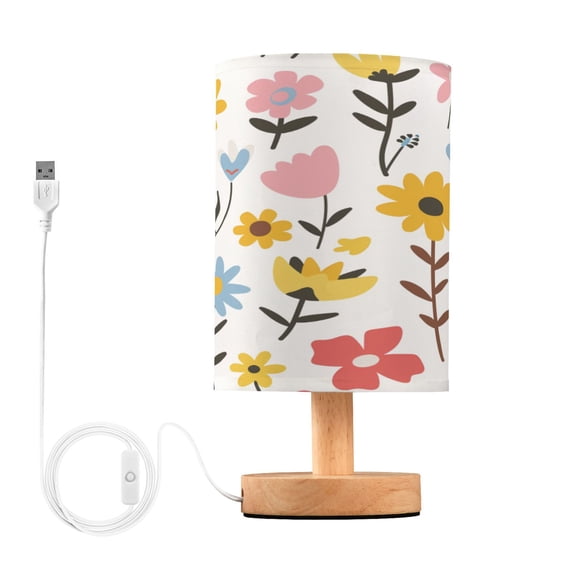 Colorful Cute Flowers Bedside Table Lamp Desk Warm Lights with USB Charging Port Cylinder LED Lamps for Bedroom Living Room Office