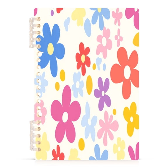 Colorful Cute Flowers Patte A5 8.3x5.7in PP Notebook, Adjustable Rings, 60 Sheets, Diary or Journey Note
