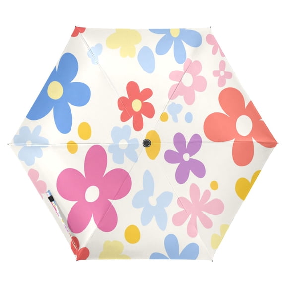 Colorful Cute Flowers Patte Folding Umbrella UV50+ Waterproof Sun Protection Auto Open Close Compact Fiberglass Frame