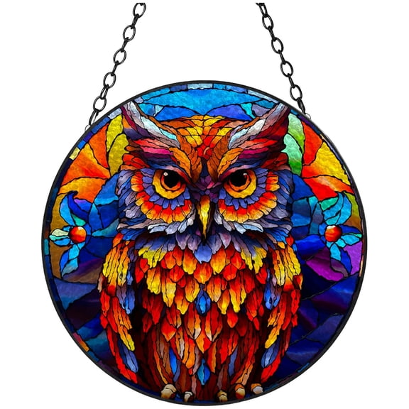 Colorful Cute Owl Stained Glass Suncatcher Window Hangings Colored Handmade Glass Suncatcher Crafts Kits for Indoor Garden Christmas Decoration 16x16cm(3)