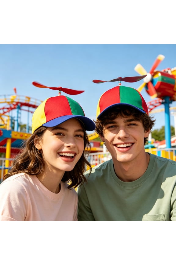 Colorful Cute Propeller Hat Adjustable Tennis Baseball Cap, Sun Visor Funny Clown Cap, Detachable Helicopter Cap Top Hats for Women Men Blue Brim(Red Propeller)