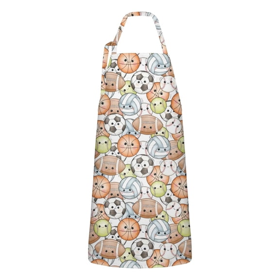 Colorful Cute Sports Balls Pattern Apron-Garden Aprons for Women with Pockets-Cotton Linen Waterproof Kitchen Cooking Gardening Aprons Adjustable for Kitchen,Cooking,BBQ and Salon 33x27 Inch