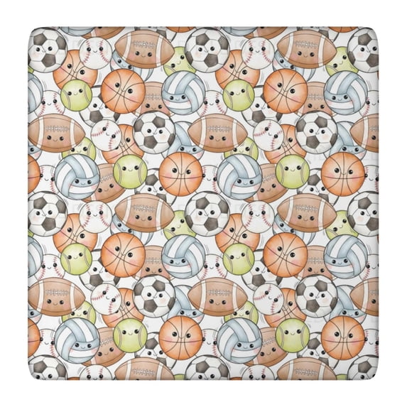 Colorful Cute Sports Balls Pattern Square Fitted Tablecloth with Elastic Edge,Square Table Cover,Washable Elastic Table Cover for Home Kitchen Party Decor 36"x36"