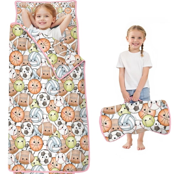 Colorful Cute Sports Balls Pattern Toddler Nap Mats for Kids Preschool,Sleeping Mat Bag or Kids,Toddler Sleeping Bag,Toddler Nap Mat or Daycare