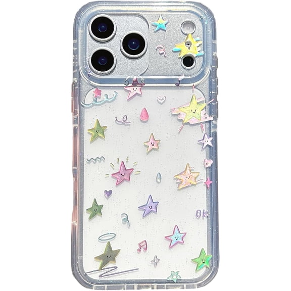 Colorful Cute Stars Phone Case for iPhone (iPhone 16,White)