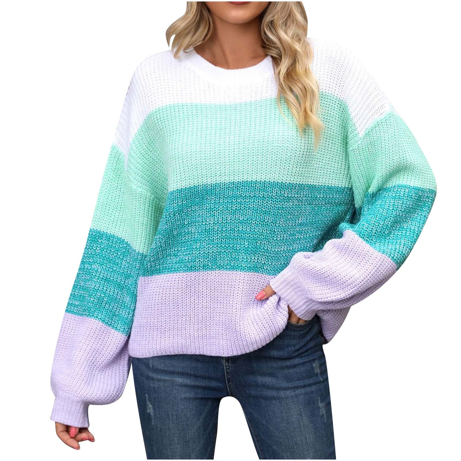 Colorful Cute Sweaters for Women Crew Neck Long Sleeve Print Loose Fit