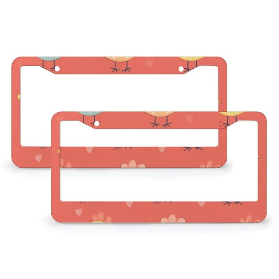 Colorful Cute Valentines Chicken Hearts License Plate Frame 2 Pieces Happy Valentine's Day Personalized License Plate Frame for US Standard Vehicles for Women Men 2 Hole Metal License Plate Frames