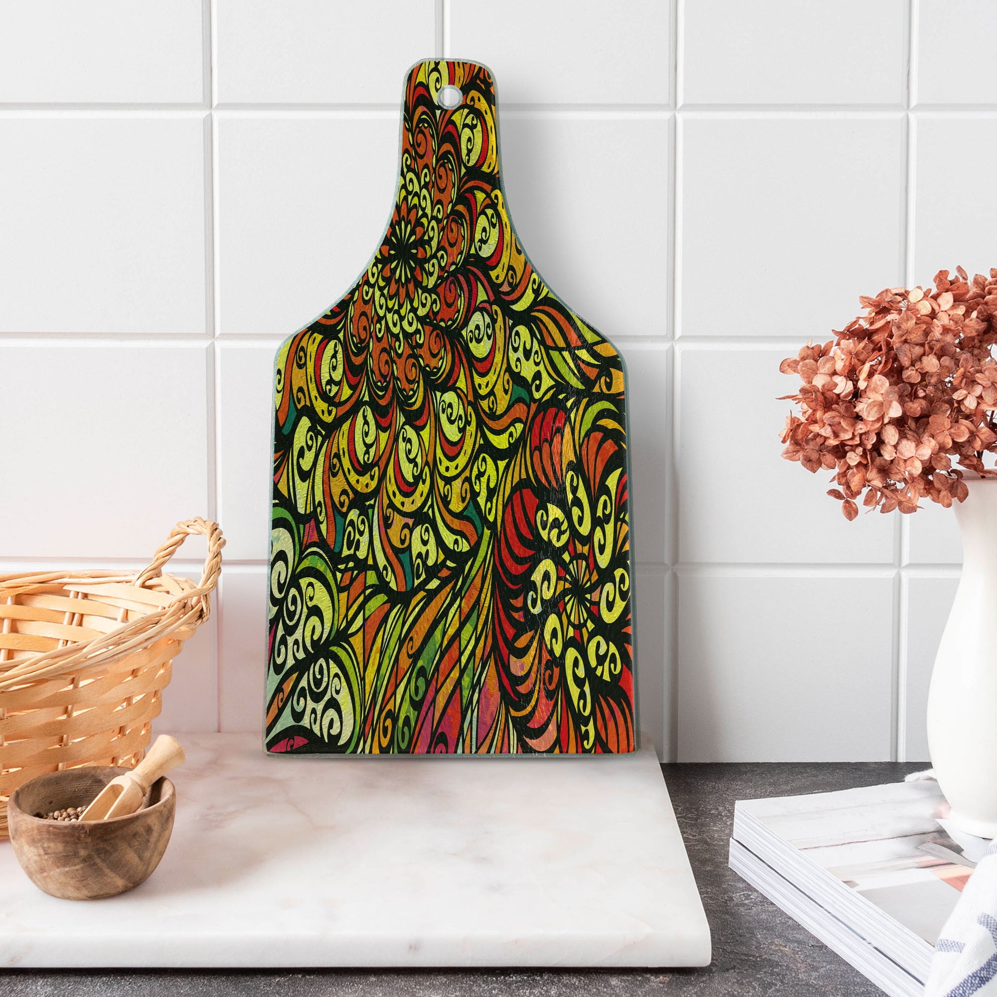 Colorful Tempered Glass Rectangular Cutting Board with Floral Design