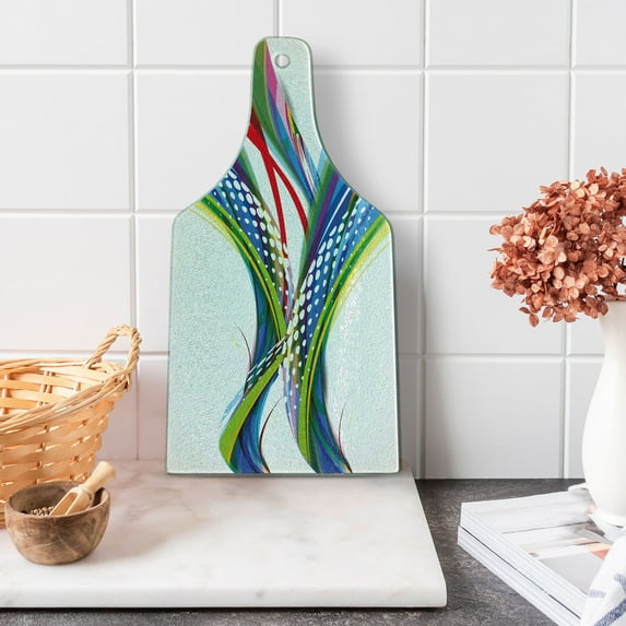Colorful Cutting Board, Active Sports Inspired Digital Wave Like Abstract and Ombre Vivid Modern Image, Tempered Glass Cutting and Serving Board, Wine Bottle Shape, Multicolor, by Ambesonne