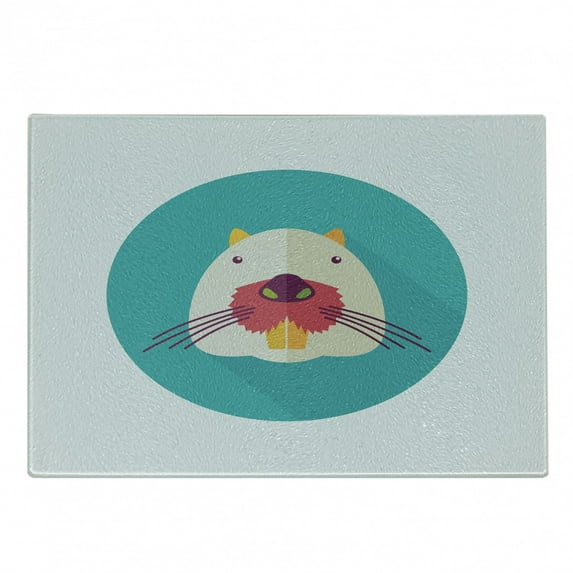 Colorful Cutting Board, Beaver Portrait with Small Eyes and Giant Teeth Cartoon Style Animal Illustration, Decorative Tempered Glass Cutting and Serving Board, Small Size, Multicolor, by Ambesonne