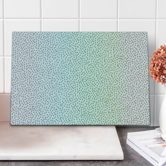 Colorful Cutting Board, Gradient Downpour in Large Spectrum Spotted Little Liquids Wet Work of Art, Decorative Tempered Glass Cutting and Serving Board, Large Size, Multicolor, by Ambesonne