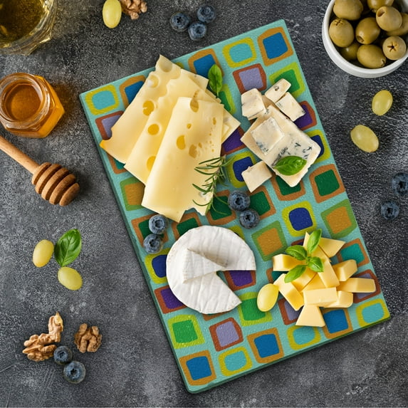 Colorful Cutting Board, Modern Abstract Illustration with Various Uneven and Deformed Rectangular Shapes, Decorative Tempered Glass Cutting and Serving Board, Small Size, Multicolor, by Ambesonne