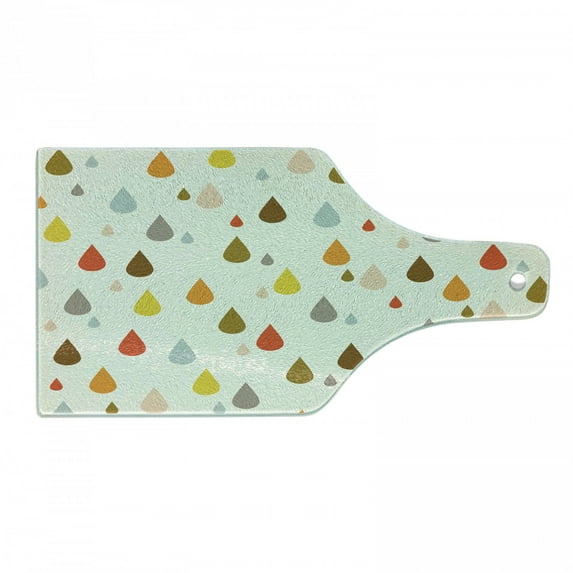 Colorful Cutting Board, Retro Style Colorful Big and Small Water Drops Rain Inspired Pattern, Decorative Tempered Glass Cutting and Serving Board, Wine Bottle Shape, Multicolor, by Ambesonne