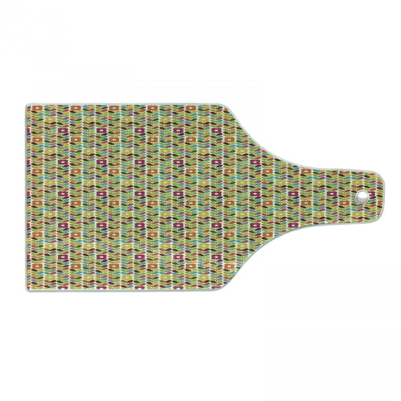 Colorful Cutting Board, Scandinavian Leaves and Flowers Pattern with Rainbow Colors Classic Floral Design, Tempered Glass Cutting and Serving Board, Wine Bottle Shape, Multicolor, by Ambesonne