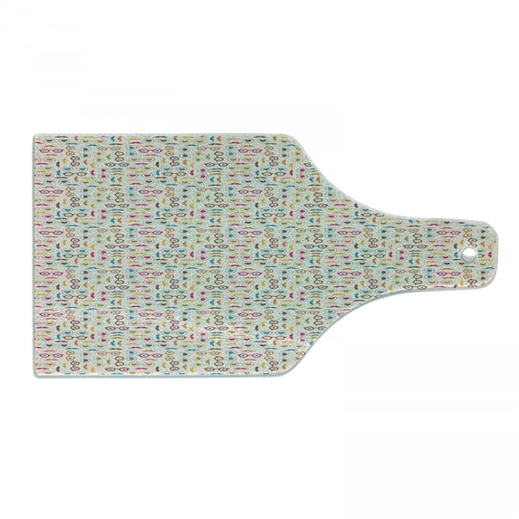 Colorful Cutting Board, Vintage Style Glasses Hearts Mustache and Stars Hipster Fashion Funky Pattern, Decorative Tempered Glass Cutting and Serving Board, in 3 Sizes, by Ambesonne
