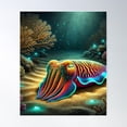 thumbnail image 1 of Colorful Cuttlefish Deep Sea Poster UNFRAMED PAPER POSTER, Home Decor, 1 of 3
