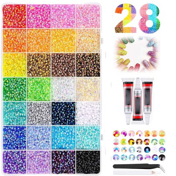 Colorful DIY Resin Rhinestone Kit for Bedazzling, 30000PC Resin Jelly Rhinestones for Bedazzling, 28 Colors 3mm Flatback Gems for Diamond Art 3Pcs B7000 Jewelry Glue for Bedazzled Nail Art